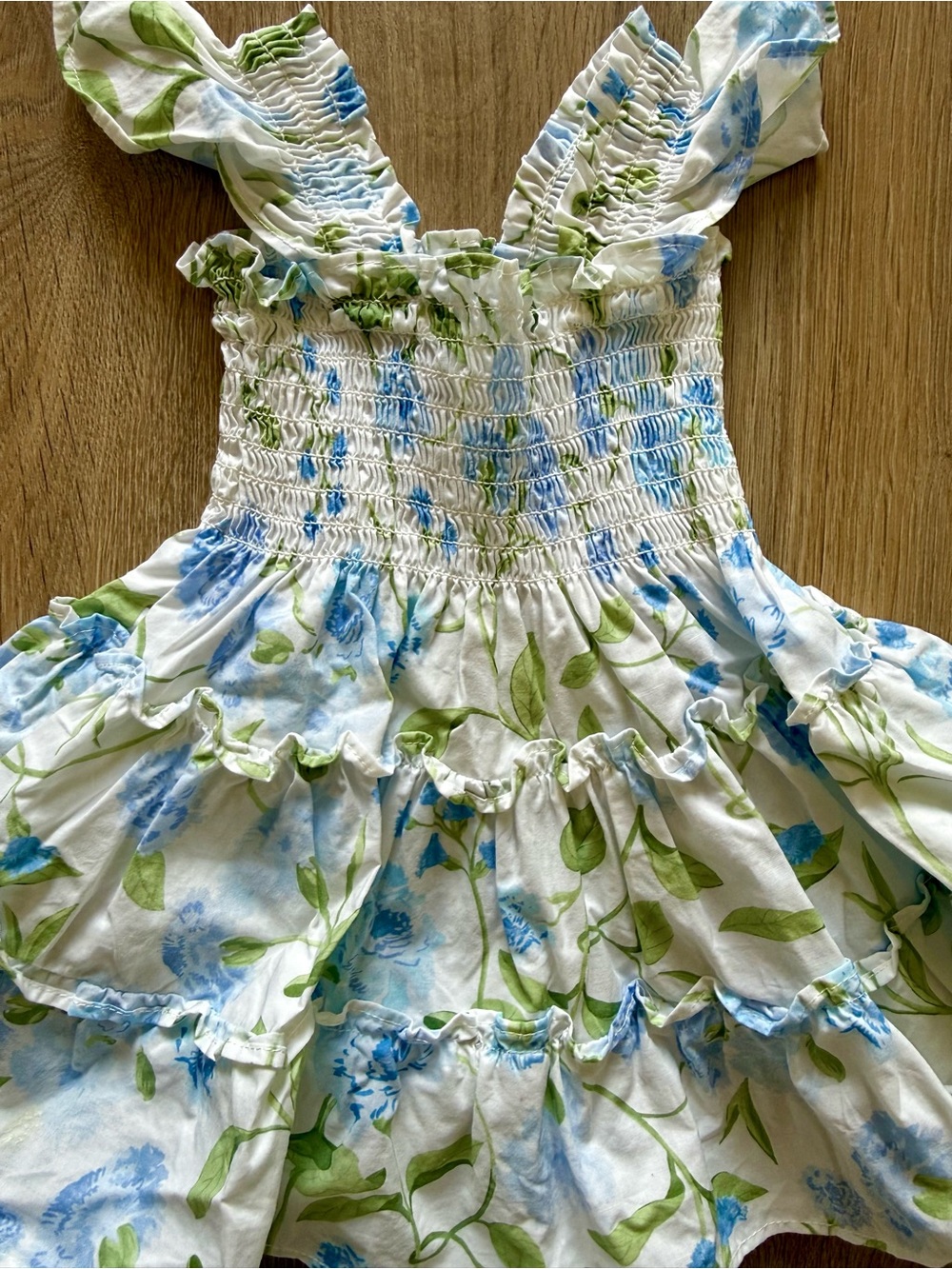 Hill House White Dress with Blue Floral & Green Leaf Print